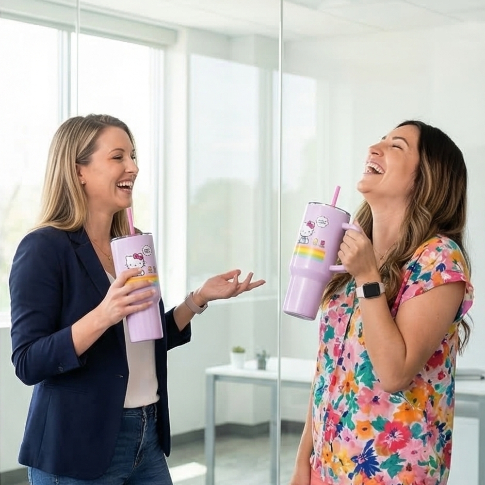 Hello Kitty Purple Tumbler with Rainbow Stripe and Straw 40oz